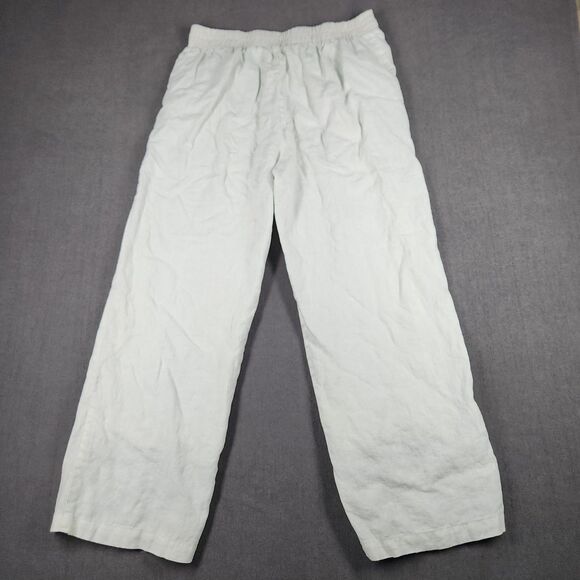 M Rena Linen Pants Women's Sz Large Blend Wide Slit Leg Distressed Look USA Made - Picture 3 of 12